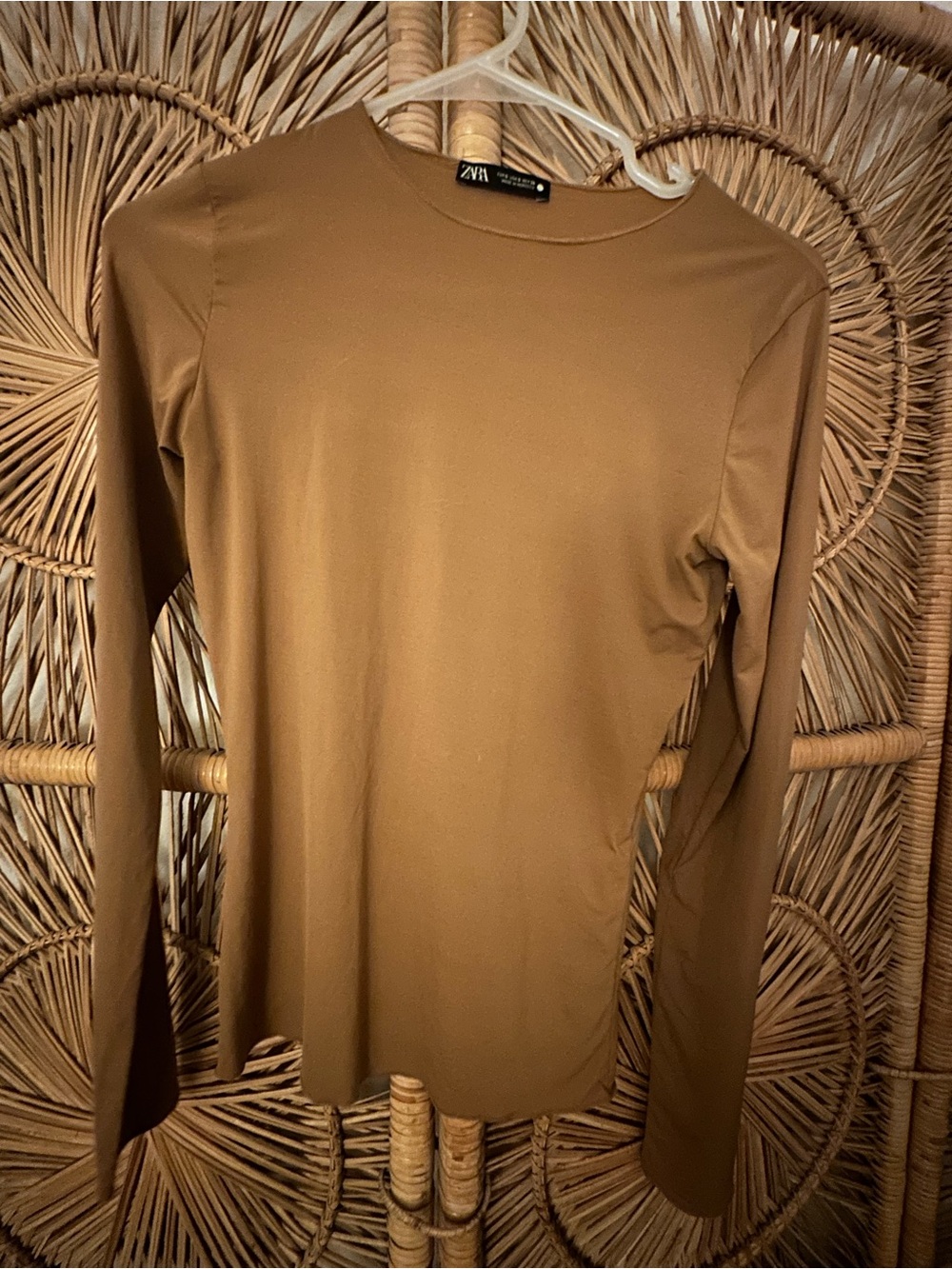 Zara Long Sleeve Crewneck Top - Camel Brown